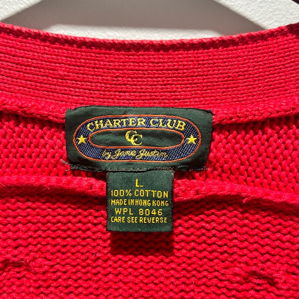 Women's Red Vintage Charter Club, Large Size Button‎ Cardigan.100% Cotton - Picture 5 of 10